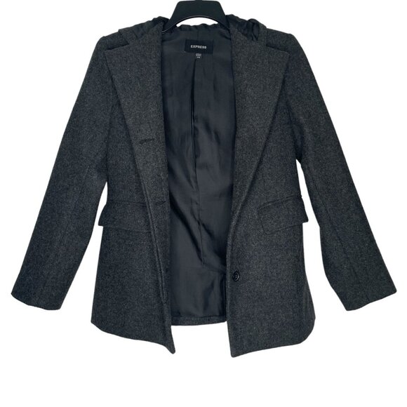 Express Womens Wool Blend Coat Size 7 / 8 (Medium) Hooded Pockets Lined Gray - Picture 2 of 7